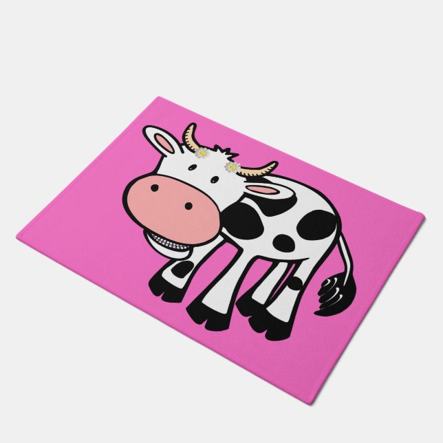 Smiling Cow with Daisies Doormat (Angled)