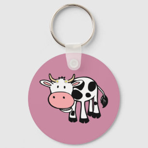 Smiling Cow with Daisies Key Ring