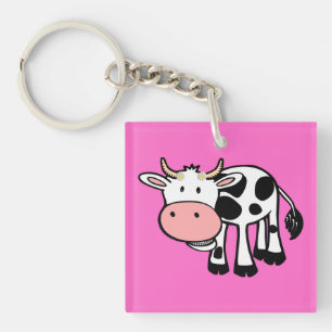Smiling Cow with Daisies Key Ring