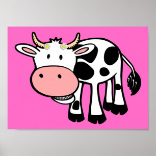 Smiling Cow with Daisies Poster