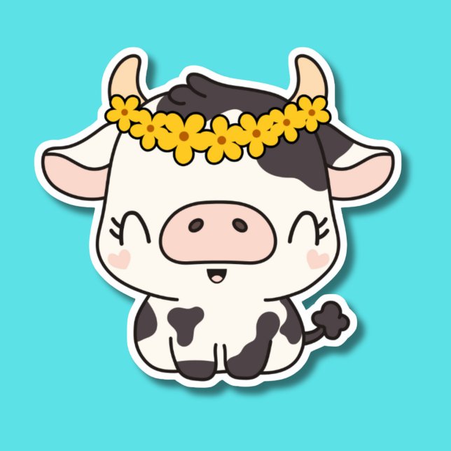 Smiling Cow with Flower Crown Waterproof  (Creator Uploaded)