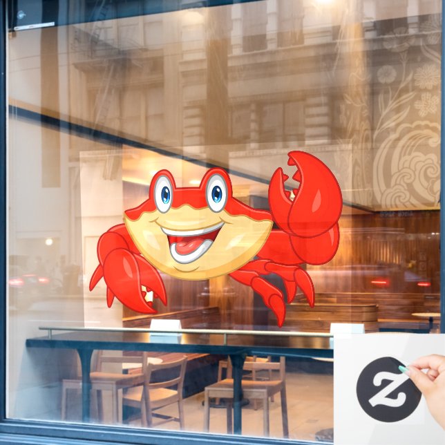 Smiling Crab Seafood Restaurant Cartoon Character (Cafe Window)