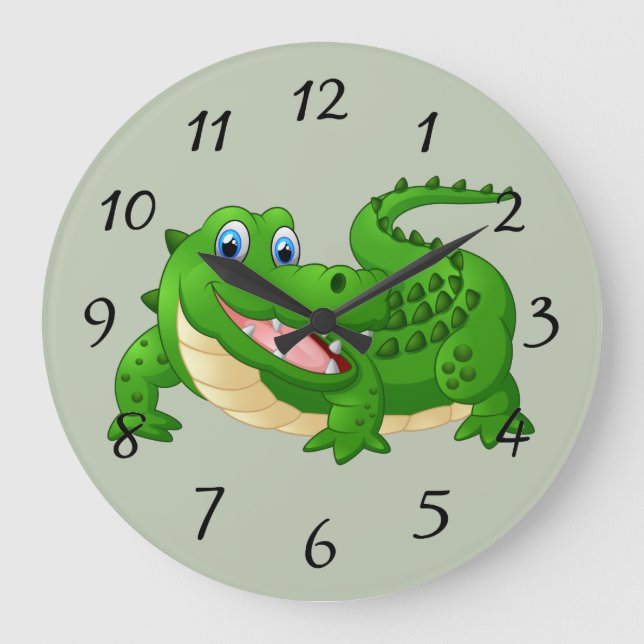 Smiling Crocodile Cartoon Large Clock (Front)