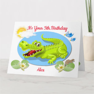 Smiling Crocodile kids age birthday card
