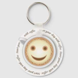 Smiling cup of coffee key ring