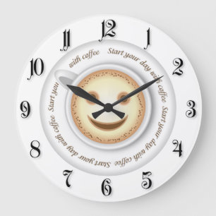 Smiling cup of coffee large clock