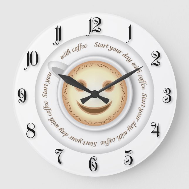 Smiling cup of coffee large clock (Front)