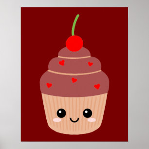 Smiling Cupcake Print, Sweet Room Decor, Cute Poster