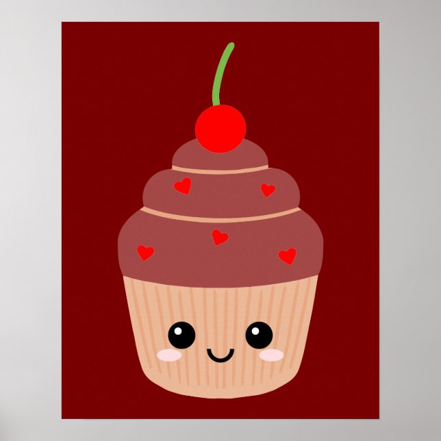 Smiling Cupcake Print, Sweet Room Decor, Cute Poster (Front)
