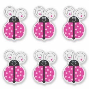Smiling Cute Cartoon Pink Polka Dot Ladybug