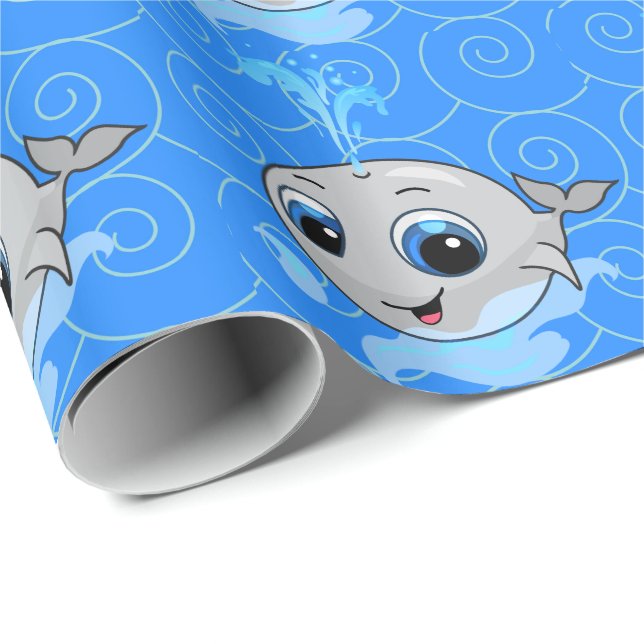 Smiling cute funny baby whale wrapping paper (Roll Corner)