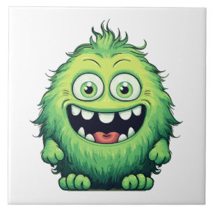 Smiling Cute Green Monster Cartoon Ceramic Tile