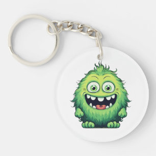 Smiling Cute Green Monster Cartoon Key Ring