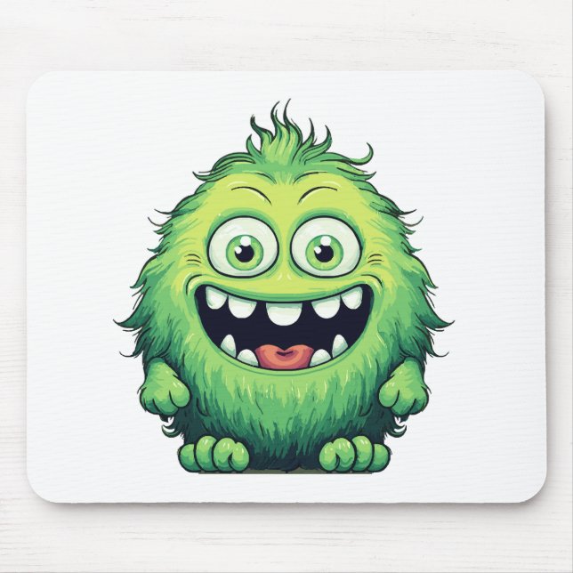 Smiling Cute Green Monster Cartoon Mouse Pad (Front)