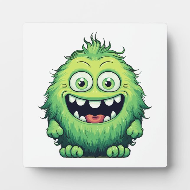 Smiling Cute Green Monster Cartoon Plaque (Front)