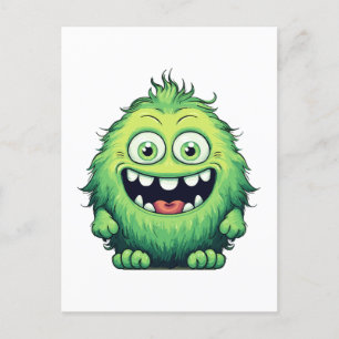Smiling Cute Green Monster Cartoon Postcard