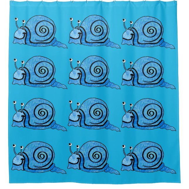 Smiling Cute Snails in Pretty Blues Shower Curtain (Front)