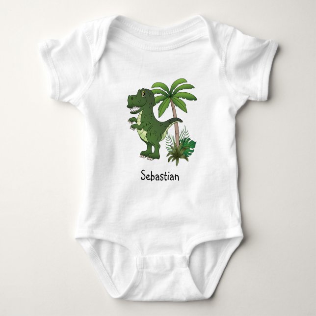 Smiling Cute T-rex With Custom Baby Name Dino Love Bodysuit (Front)