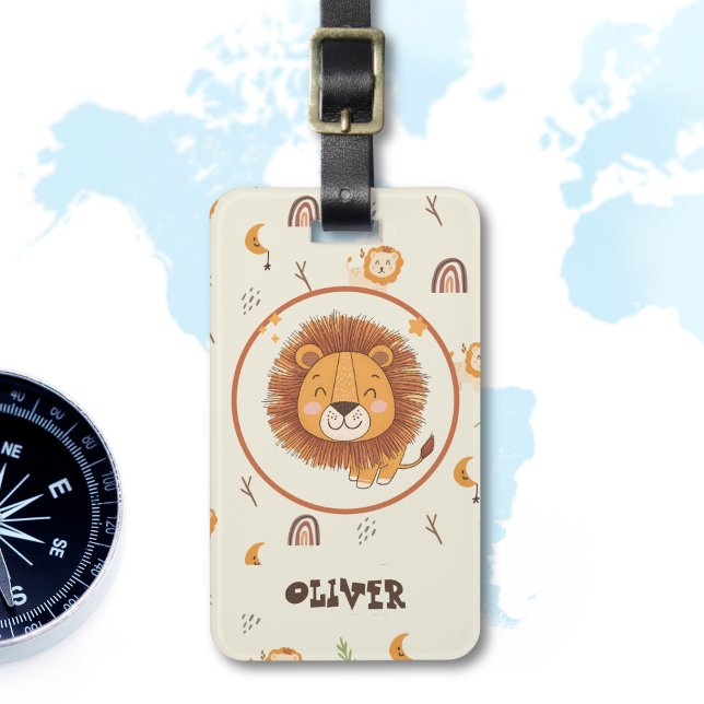 Smiling Cute Whimsical Lion Luggage Tag (Creator Uploaded)