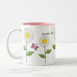 Smiling Daisies and Butterflies   Custom Gift Mug