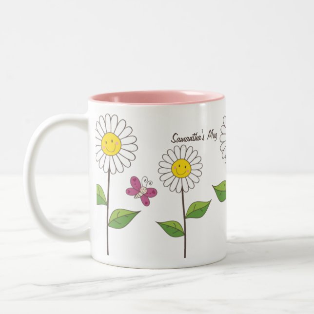 Smiling Daisies and Butterflies | Custom Gift Mug (Left)