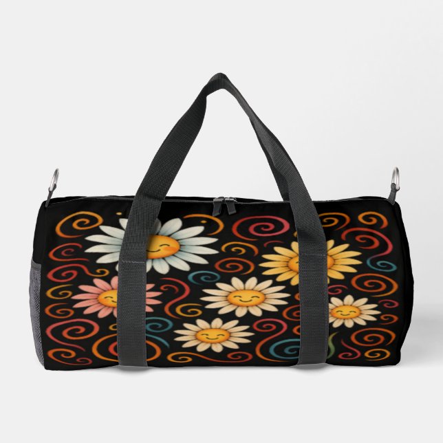 Smiling Daisies and Swirls Duffle Bag (Back)