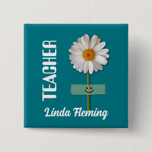 Smiling Daisy Custom Name Button for Teacher