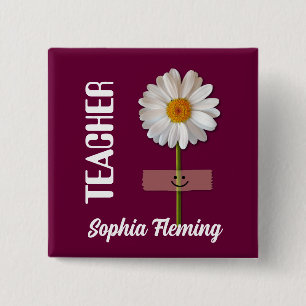 Smiling Daisy Custom Name Buttons for Teacher