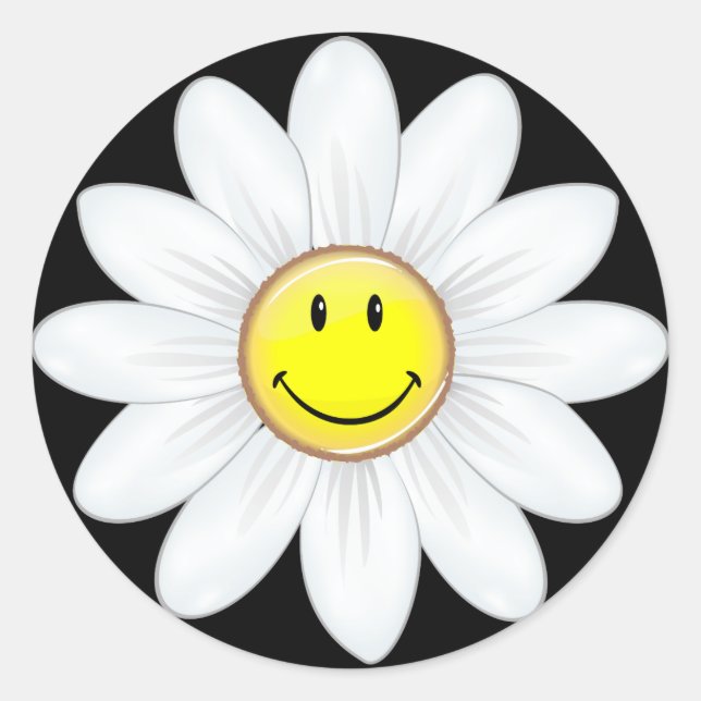 Smiling Daisy Flower Classic Round Sticker (Front)