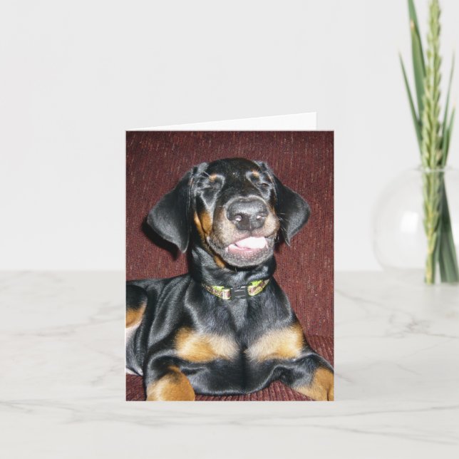 Smiling Doberman Pinscher Puppy - Blank Note Card (Front)