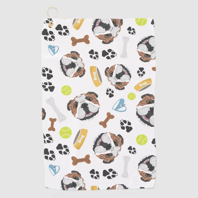 Smiling Dog English Bulldog Golf Towel (Front)