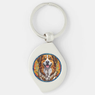 Smiling dog in mosaic background key ring