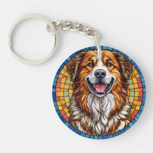 Smiling dog in mosaic background key ring