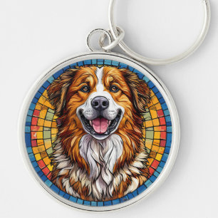 Smiling dog in mosaic background key ring