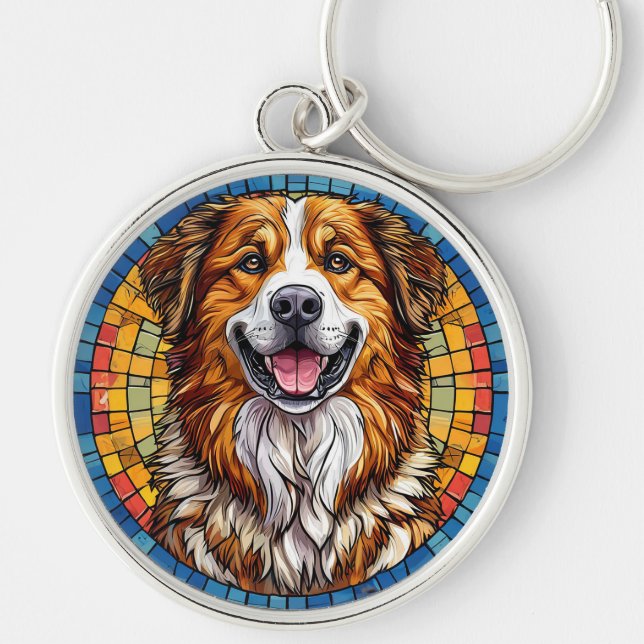 Smiling dog in mosaic background key ring (Front)