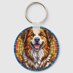 Smiling dog in mosaic background key ring