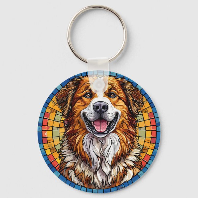 Smiling dog in mosaic background key ring (Front)