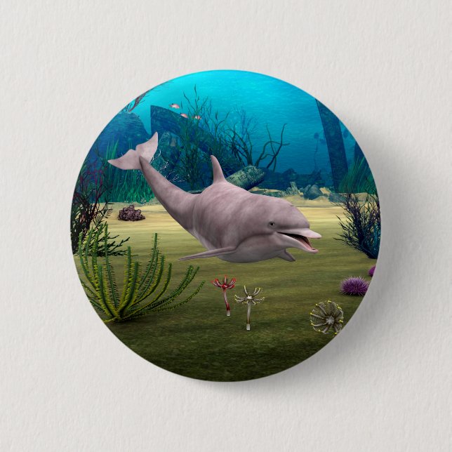Smiling Dolphin 6 Cm Round Badge (Front)