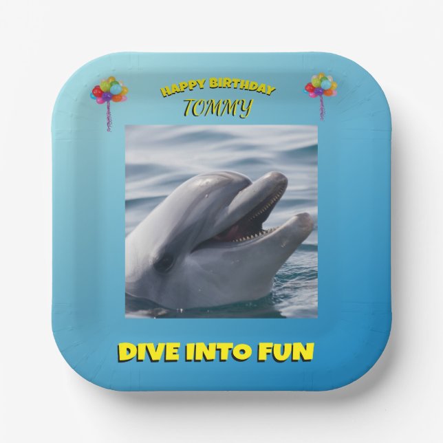 Smiling Dolphin Birthday Design Paper Plate (Front)