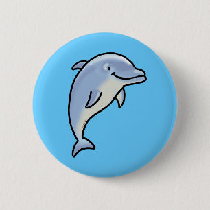 Smiling Dolphin Cartoon Button