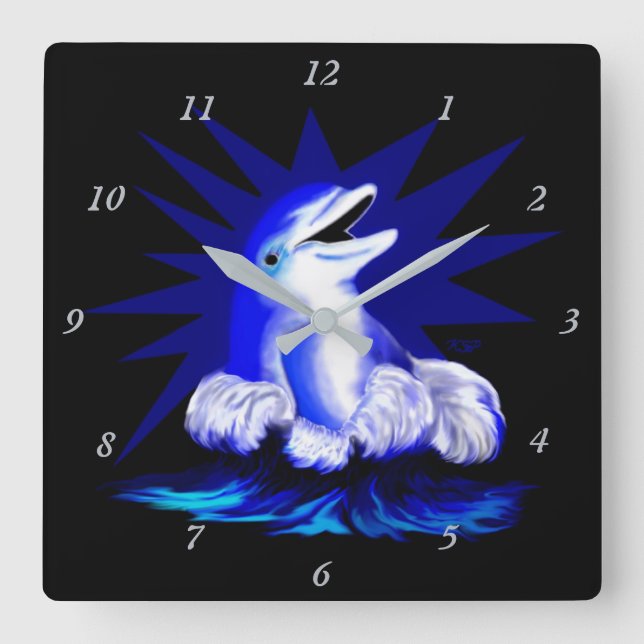 Smiling Dolphin Square Wall Clock (Front)