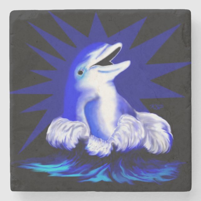 Smiling Dolphin Stone Coaster (Front)