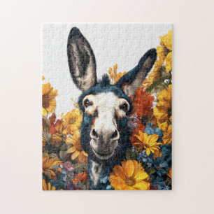 Smiling Donkey in Wildflower Garden Jigsaw Puzzle