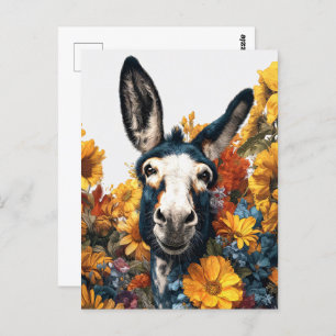 Smiling Donkey in Wildflower Garden Postcard