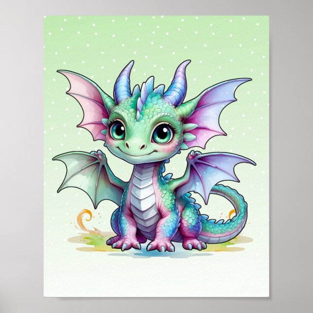 Smiling Dragon Nursery Art Poster (Front)