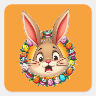Smiling Easter Bunny – Floral Frame Autocolante Square Sticker