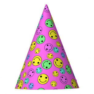 Smiling Emoji Faces II Pink Party Hat