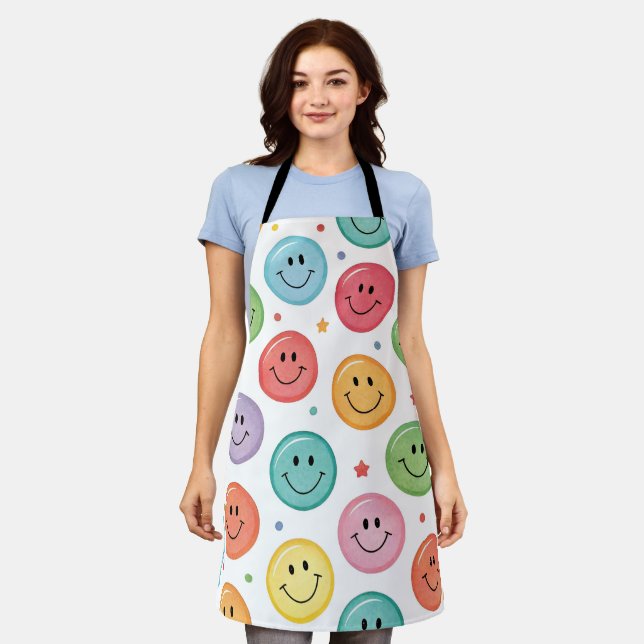 Smiling Emoji Pattern Apron (Worn)