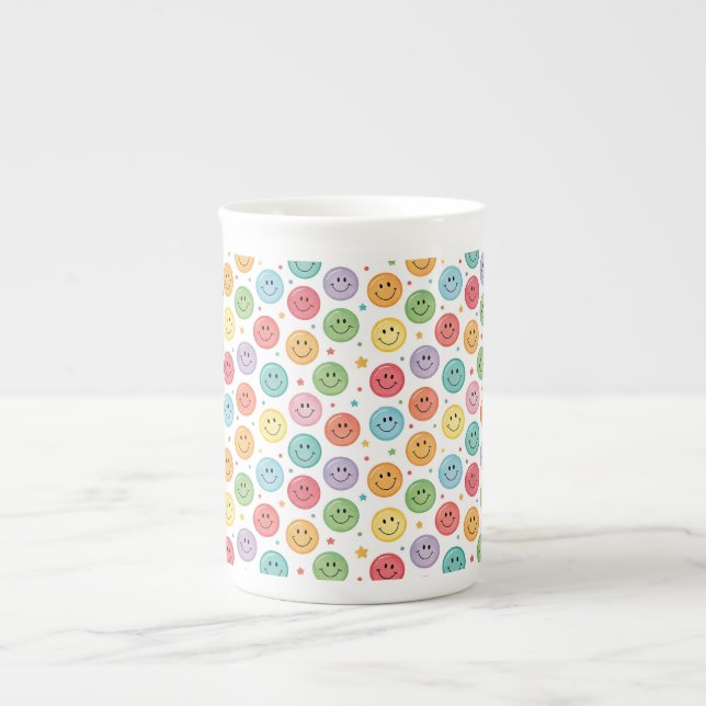Smiling Emoji Pattern Bone China Mug (Front)