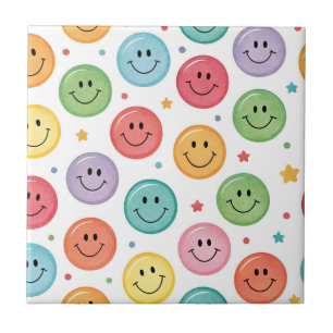 Smiling Emoji Pattern Ceramic Tile